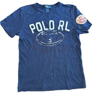 Boys Youth Polo Ralph Lauren Football Rugby Retro Shirt Navy Size L (14-16)
